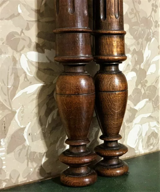 Pair baluster groove wood turned column Antique french architectural salvage 21"