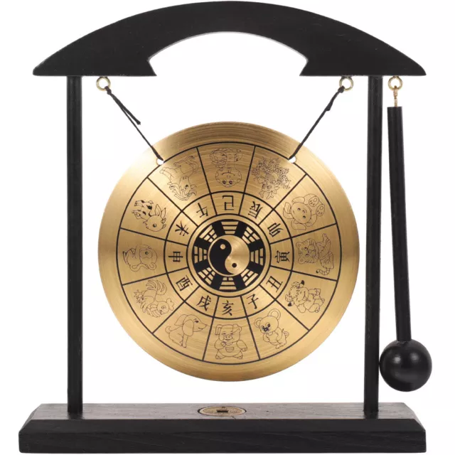 Gong desktop vintage Feng Shui ottone con supporto - motivo zodiaco cinese