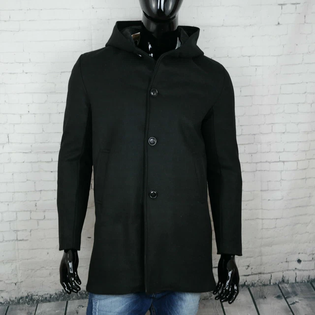 Giacca Uomo con Bottoni Cappuccio Invernale Giaccone Lungo Cappotto Nero Bottoni