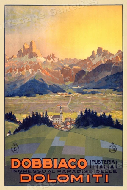 1920s Dobbiaco Dolomite Mountains Vintage Style Italian Travel Poster - 24x36