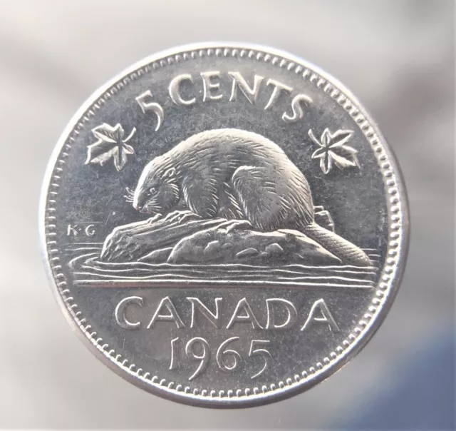 1965 Canada, 5 Cent Nickel,  Beaver, Queen Elizabeth II, Nice Features