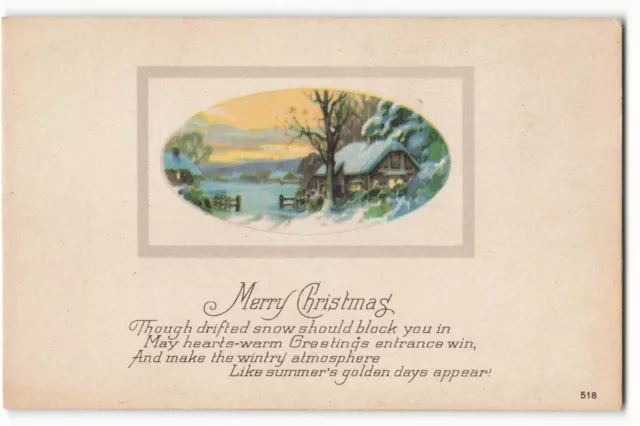 Postcard Merry Christmas Home Scene with nice poem 518 VTG ME2.