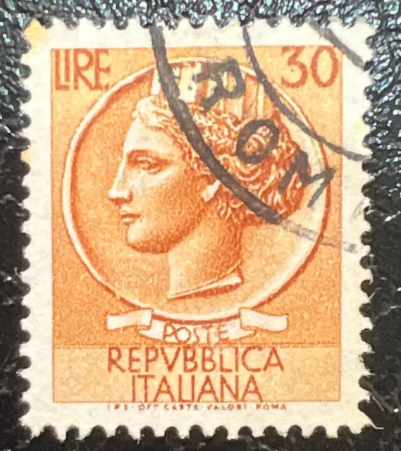 Francobollo Poste Repubblica Italiana 30 Lire - Siracusana rarissimo