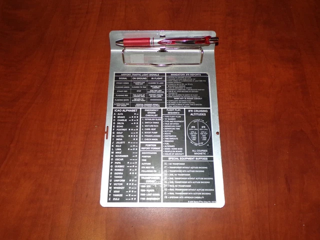 AIRCRAFT CHECKLIST CLIPBOARD ICAO Alphabet, IFR, ATC Light Gun Signals ...