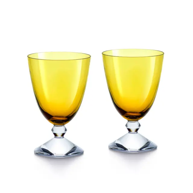 New Baccarat Crystal Vega Amber Water Glasses Pair #2812260 Brand Nib Rare F/Sh