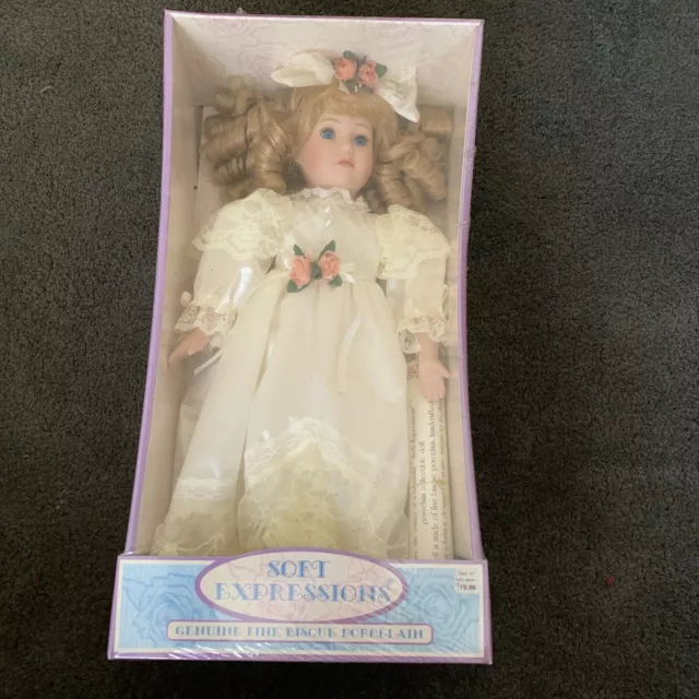 Limited Edition Soft Expressions Genuine Fine Porcelain Doll~ Vintage White Dres