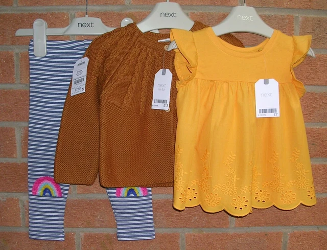 Abito cardigan giallo a righe NEXT per ragazze età 9-12 mesi NUOVI