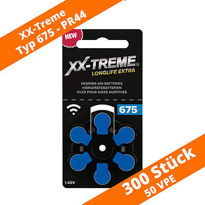 300 baterías de audífonos extra XX-TREME Longlife tipo 675 PR44 azul NUEVO