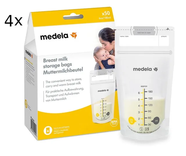 MEDELA 4x Muttermilchbeutel BPA-freie Muttermilch-Auffangbeutel 180ml 200 Stück