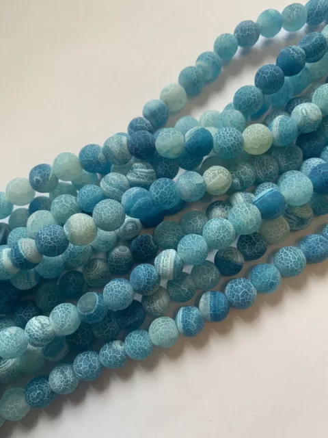 1 Strand/ 46 Beads 8 mm Natural Weathered Agate Dyed Frosted Blue Gemstone Beads