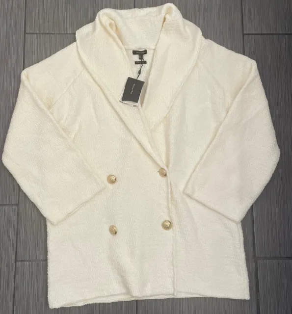 Massimo Dutti Textured  Ivory Wrap Cardigan With Gold Buttons Size Small NWT