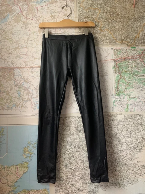 Zara Girls Black Leather Look PVC Leggings Aged 10 Years