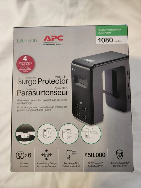 APC by Schneider Electric SurgeArrest 6-Outlet Surge Suppressor USB Ports PE6U4