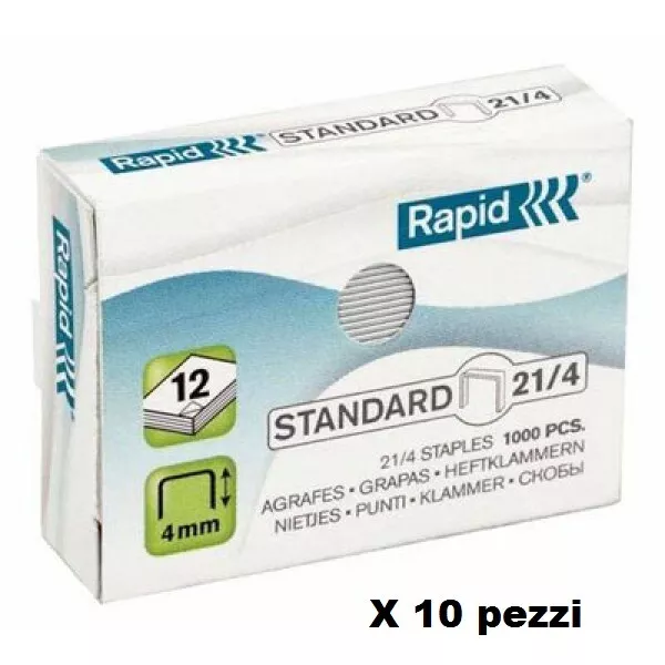 PUNTI METALLICI UNIVERSALI STANDARD RAPID 21/4 - 10 SCATOLINE DA 2000 punti