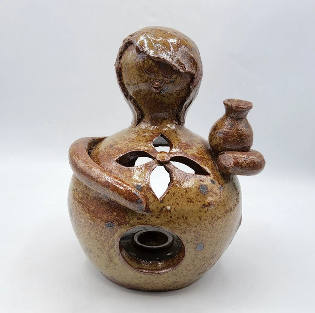 Porte-bougie Zoomorphe En Grès Pyrité Guy Baudat - Vintage France