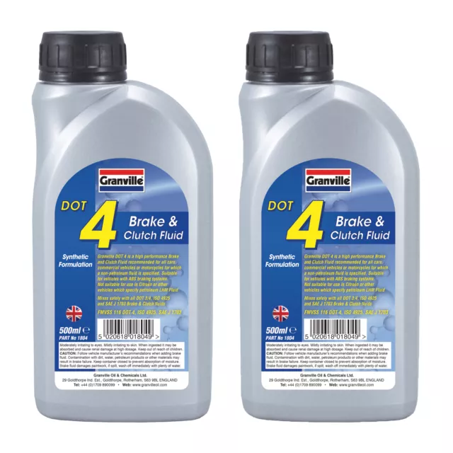 2 x Granville DOT 4 Synthetic Brake & Clutch Fluid Oil SAE J1703 - 1 Litre