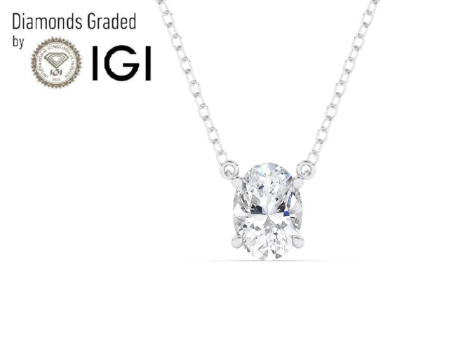 IGI, F/VS1, 1 CT Solitaire Lab-Grown Oval Cut Diamond Pendant , 18K White Gold