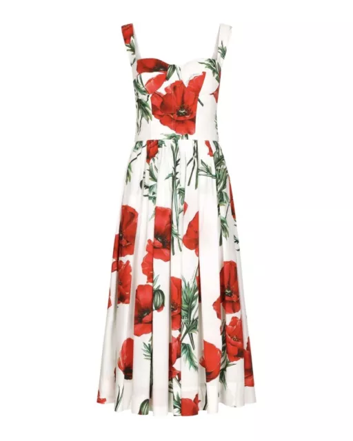 DOLCE & GABBANA Dress White Red Floral Cotton Mid Length Happy Garden 44IT, L 12