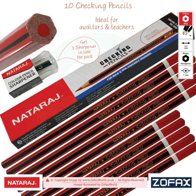 NATARAJ Two in One RED Lead Clear Bold Checking Pencils Mark Auditors Teachers