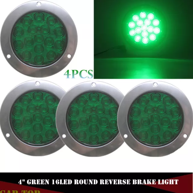 4x 4" Green 16-LED Round Reverse Brake Turn Signal Rear Truck Tailer Light US