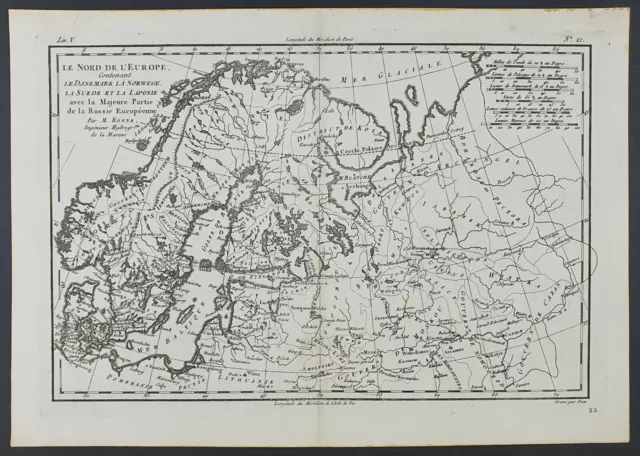 Europe 1787 Scandinavia Russia Baltics Original Antique Engraving Map Bonne