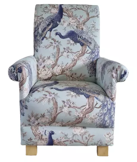 Laura Ashley Belvedere Fabric Adult Chair Duck Egg Armchair Peacocks Birds Blue