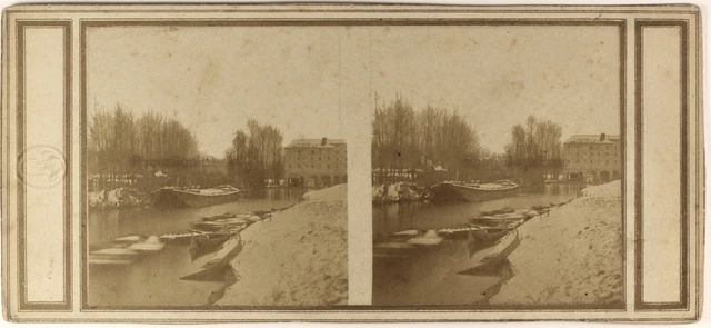 FRANCE Artistic Landscape River c1855 Photo Mill Stereo Vintage Albumin