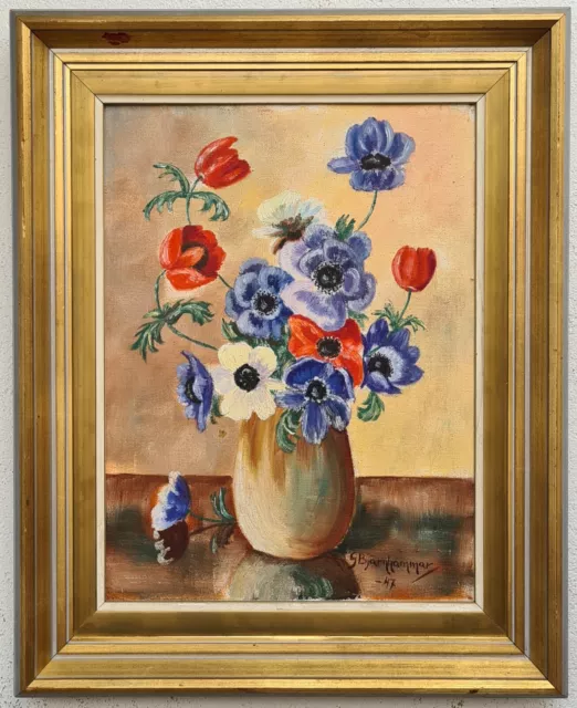 Wunderschönes Ölgemälde mit Rahmen Malerei Oil Painting Stillleben Blumen 1947