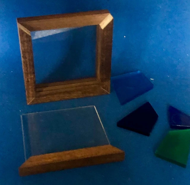 Vintage Plastic & Wood Square Puzzle with Frame 4 inches Stained Glass Effect 2