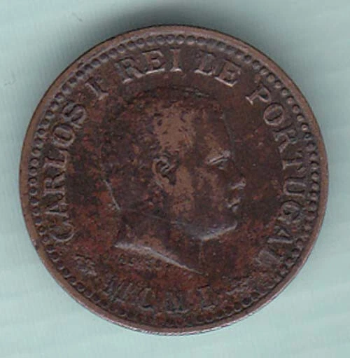 India Portugueza Carlos I  1/8 Tanga 3.10 G. copper coin