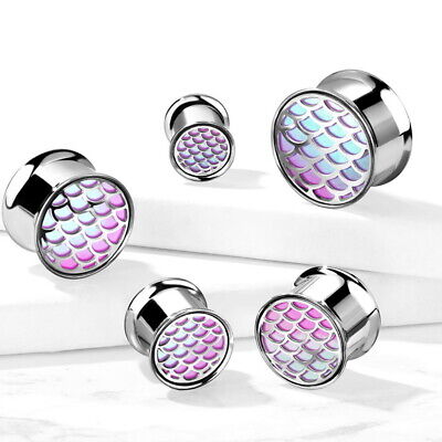 Fish Scales Double Flared Steel Tunnels Plugs Ear Gauges (0G-5/8")
