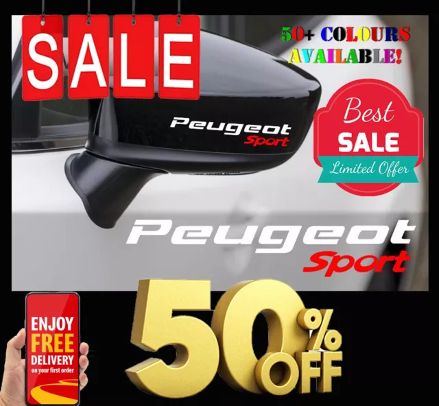 PEUGEOT SPORT WHITE/RED VINYL SYMBOL MIRROR DECALS STICKERS GRAPHICS x4