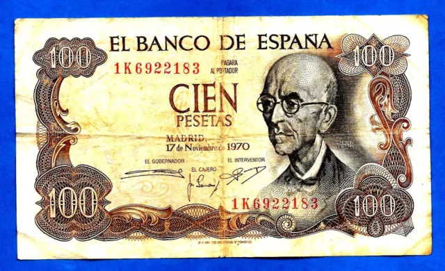 Spain P152 100 Pesetas MANUEL de FALLA Al Hambra Palace 17.11.1970 VF SCARCE