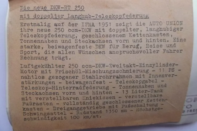 Fotografia DKW-RT 250 Foto di Opera Originale Auto Union Moto circa 1950 3