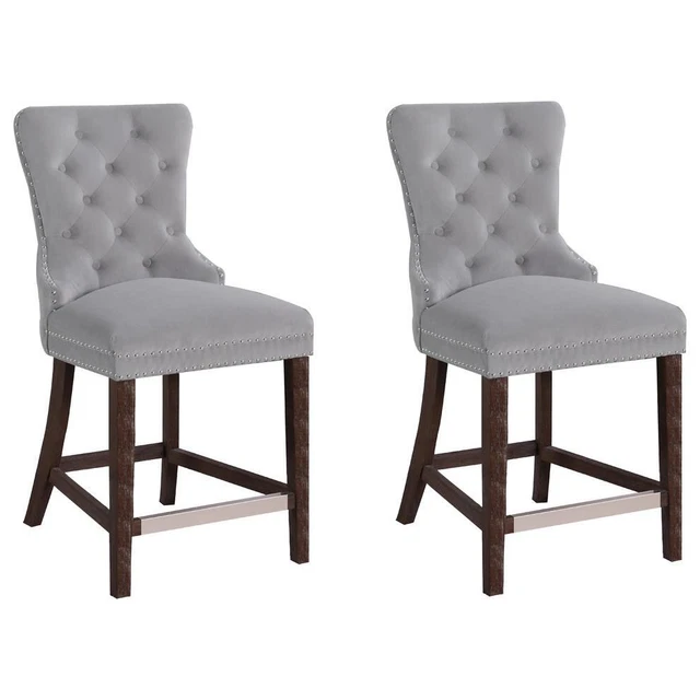 Best Master Julia Velvet Upholstered Bar Stool in Light Gray (Set of 2)