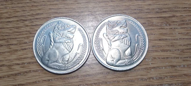 1970 singapore 1 dollar lot of 2 au unc lion