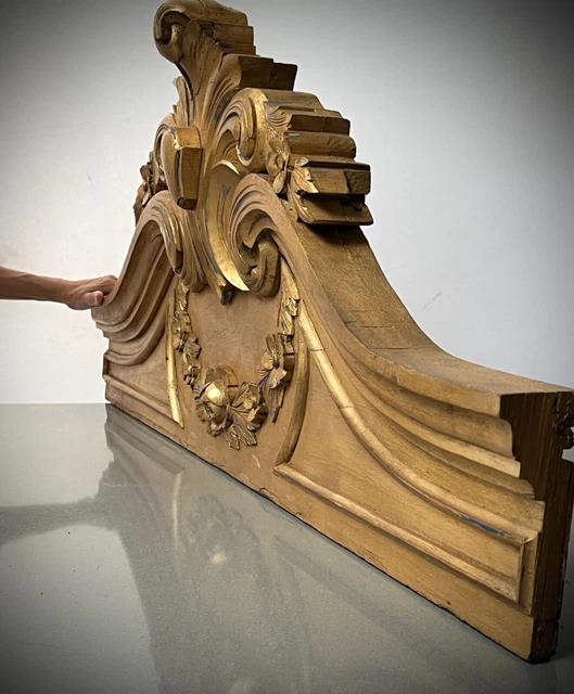 Antique French Armoire Top Pelmet. Fronton D'armoire. Gilded Paint Decoration.