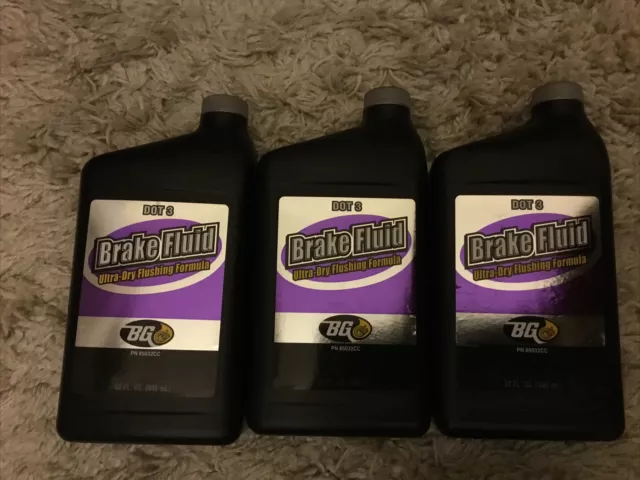 Set Of 3 Genuine BG Product Dot 3 Brake Fluid Ultra Dry Flushing Formula Sealed