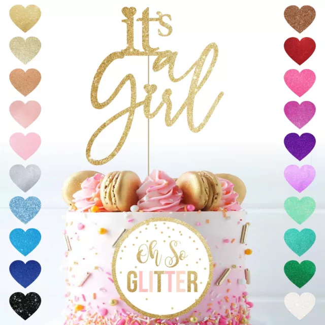 Hello baby girl cake topper its a girl baby shower cake glitter name custom  gold