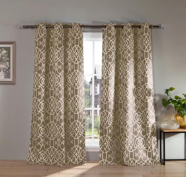 Lala+Bash Grommet Blackout Curtains - Geometric - 2 Panels - 38W x 84L - Taupe