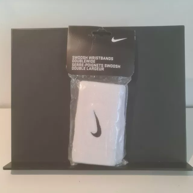 New Nike Doublewide Swoosh Wristbands White Black Sweatbands Gym Running Tennis