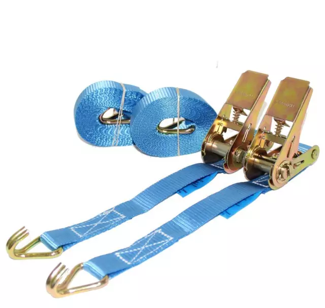 2 x 6M Blue Ratchet Straps With Claws 800KG (25mm)