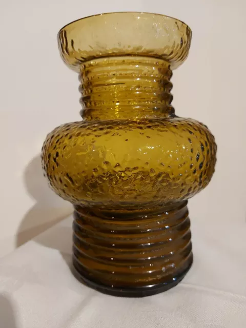 Amber Bubble Glass Mid Century Vase