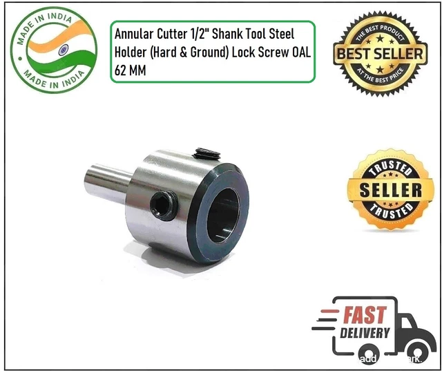 Annular Cutter 1/2" Shank Tool Steel Holder (Hard & Ground) Lock Screw OAL 62 MM