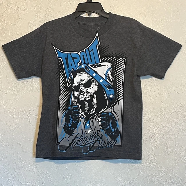 Vintage 90s TAPOUT Spelled Out Short Sleeve Grey Shirt Size  Y-XL W-Small