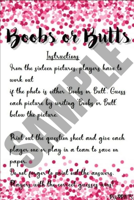 BABY SHOWER BOOBS Or Butt Game Pink Print At Home Pdf £1.25 - PicClick UK