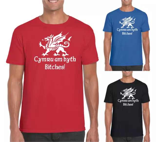 Mens Cymru am Byth Bitches ! Wales t shirt Football Rugby Welsh 2024 Sports Top