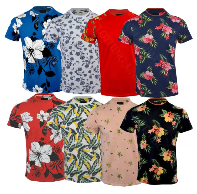 Mens Hawaiian Fashion Floral T- Shirt Short Sleeve Casual Cotton Summer S-XXL