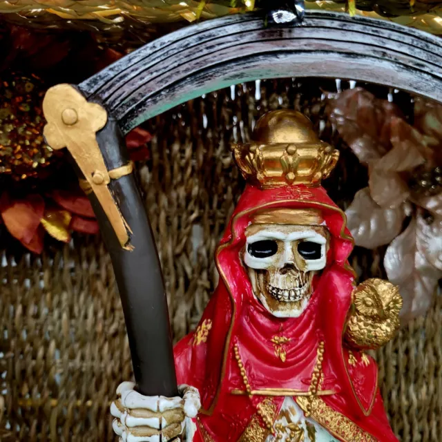 Santa Muerte Statue With Crown/ King Resin 15 Inch Red Grim Reaper  Holy Death 3