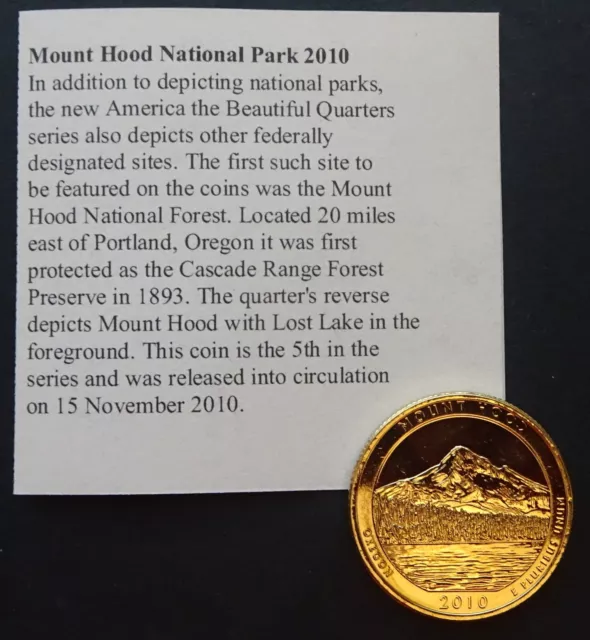 USA Mount Hood National Park vergoldeter Vierteldollar mit COA